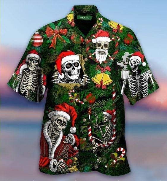 Hawaiian Aloha Shirts Merry Christmas Skull Santa