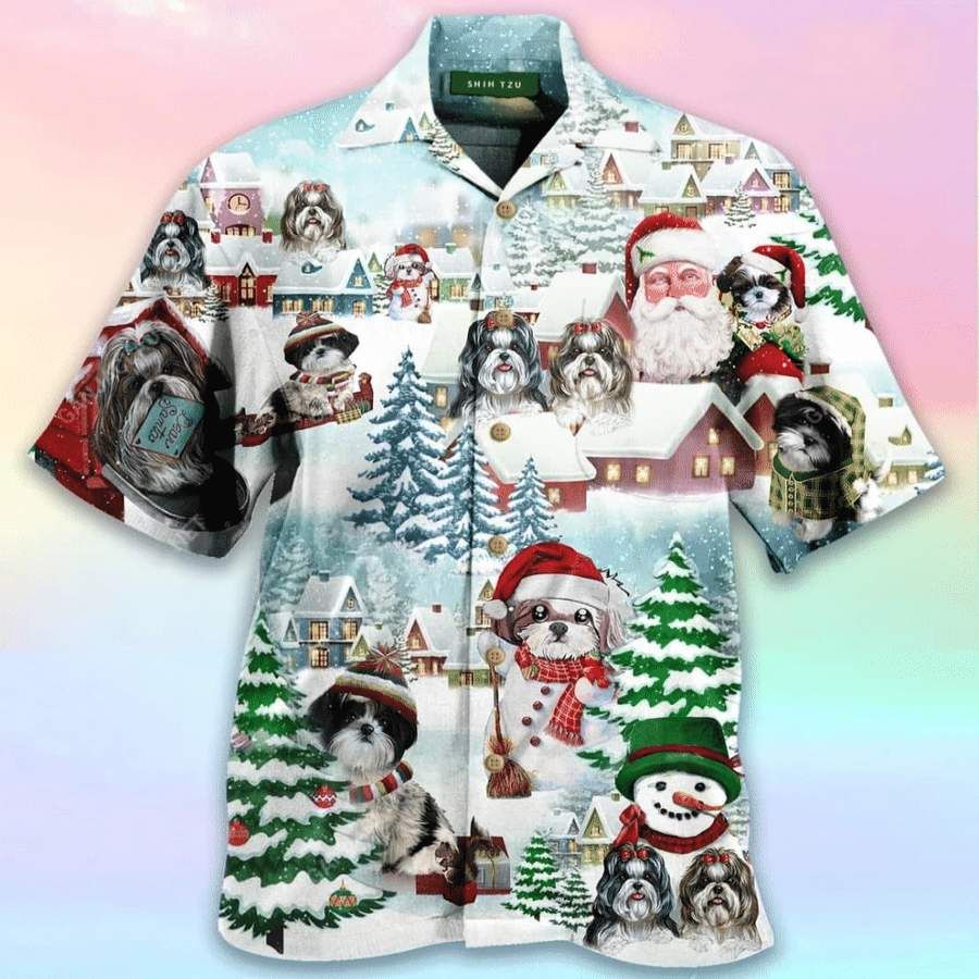 Hawaiian Aloha Shirts Merry Shih Tzu Christmas