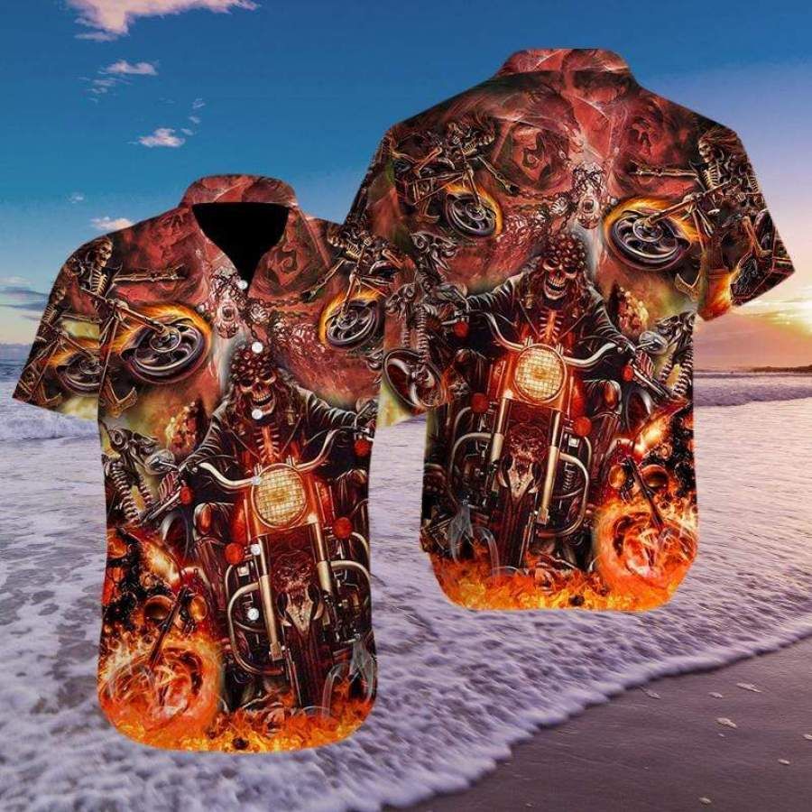 Hawaiian Aloha Shirts Motor Skull Fire #110h