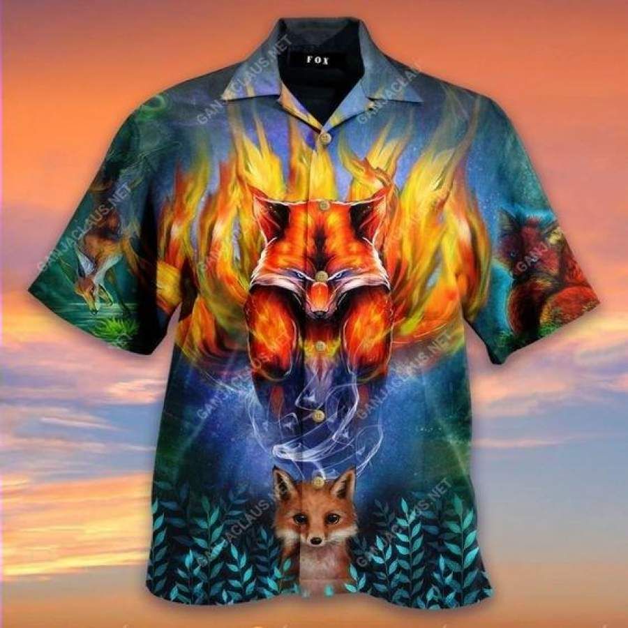 Hawaiian Aloha Shirts Mythical Nine-tailed Fox