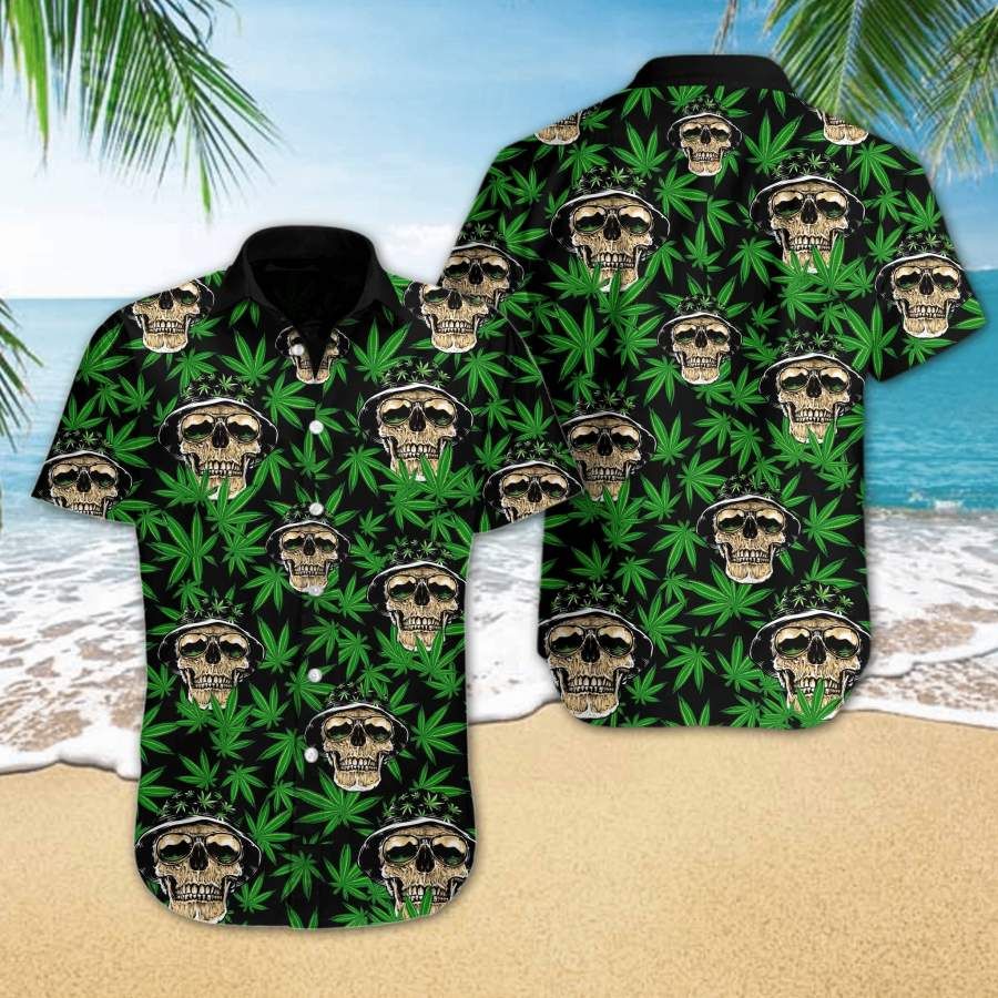 Hawaiian Aloha Shirts Skull And Weed #h