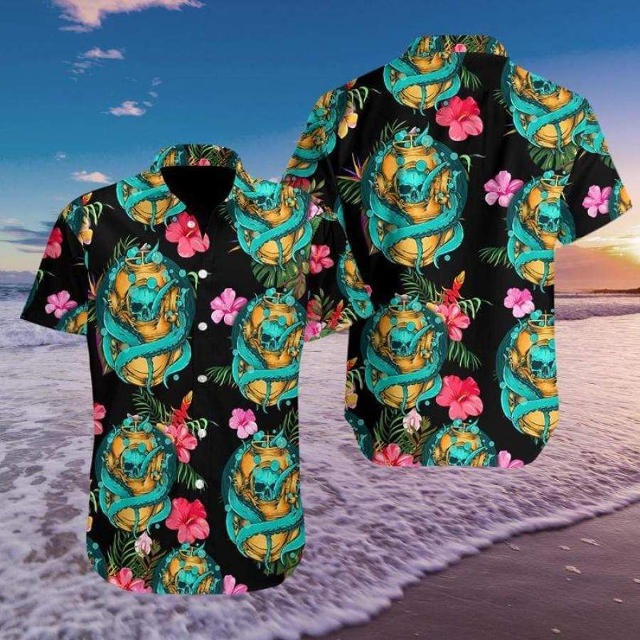 Hawaiian Aloha Shirts Skull Octopus #809h