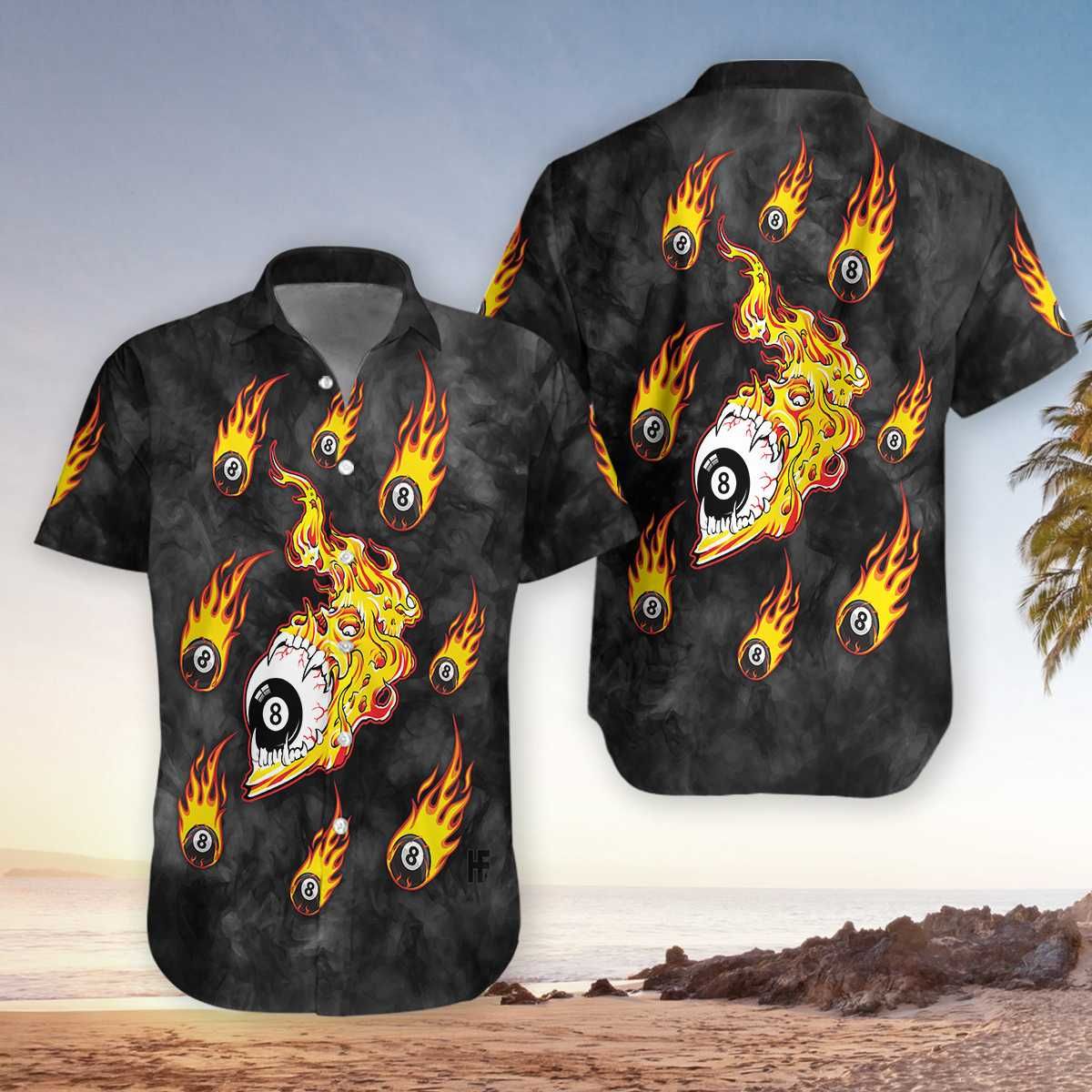 Hawaiian Aloha Shirts Skull With 8 Ball Pool Billiard
