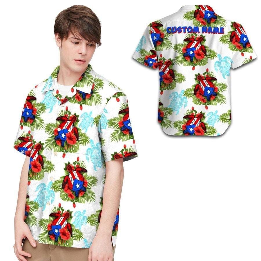Hawaiian Aloha Shirts Turtle Puerto Rico Flag Hibiscus Custom Name