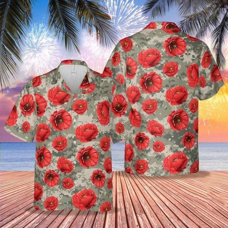 Hawaiian Aloha Shirts US Army Poppy Flower