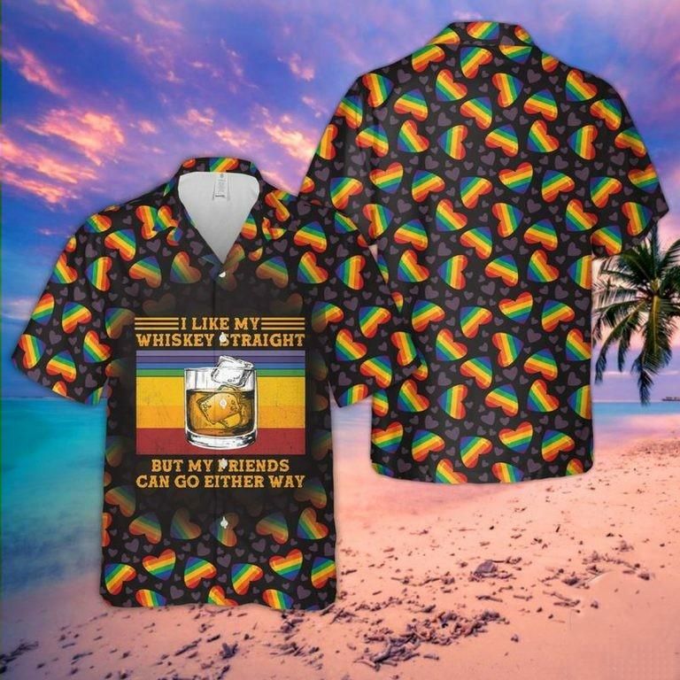 Hawaiian Aloha Shirts Whiskey Rainbow Heart
