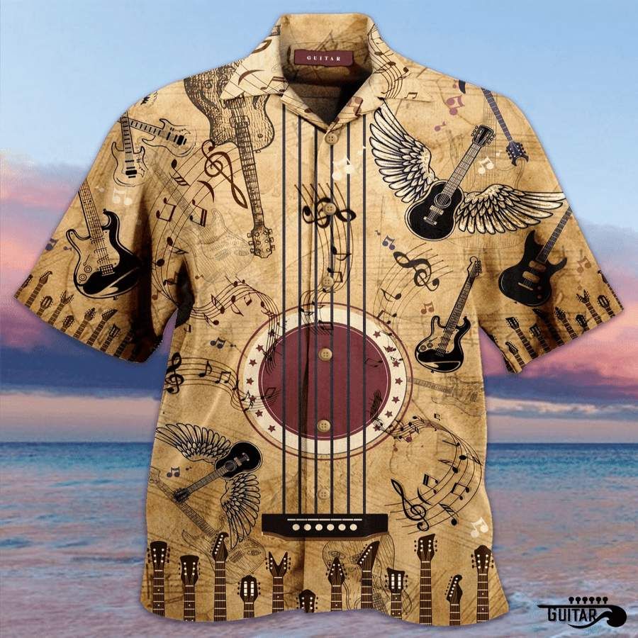 Hawaiian Aloha Shirts Wings Guitar Lovers