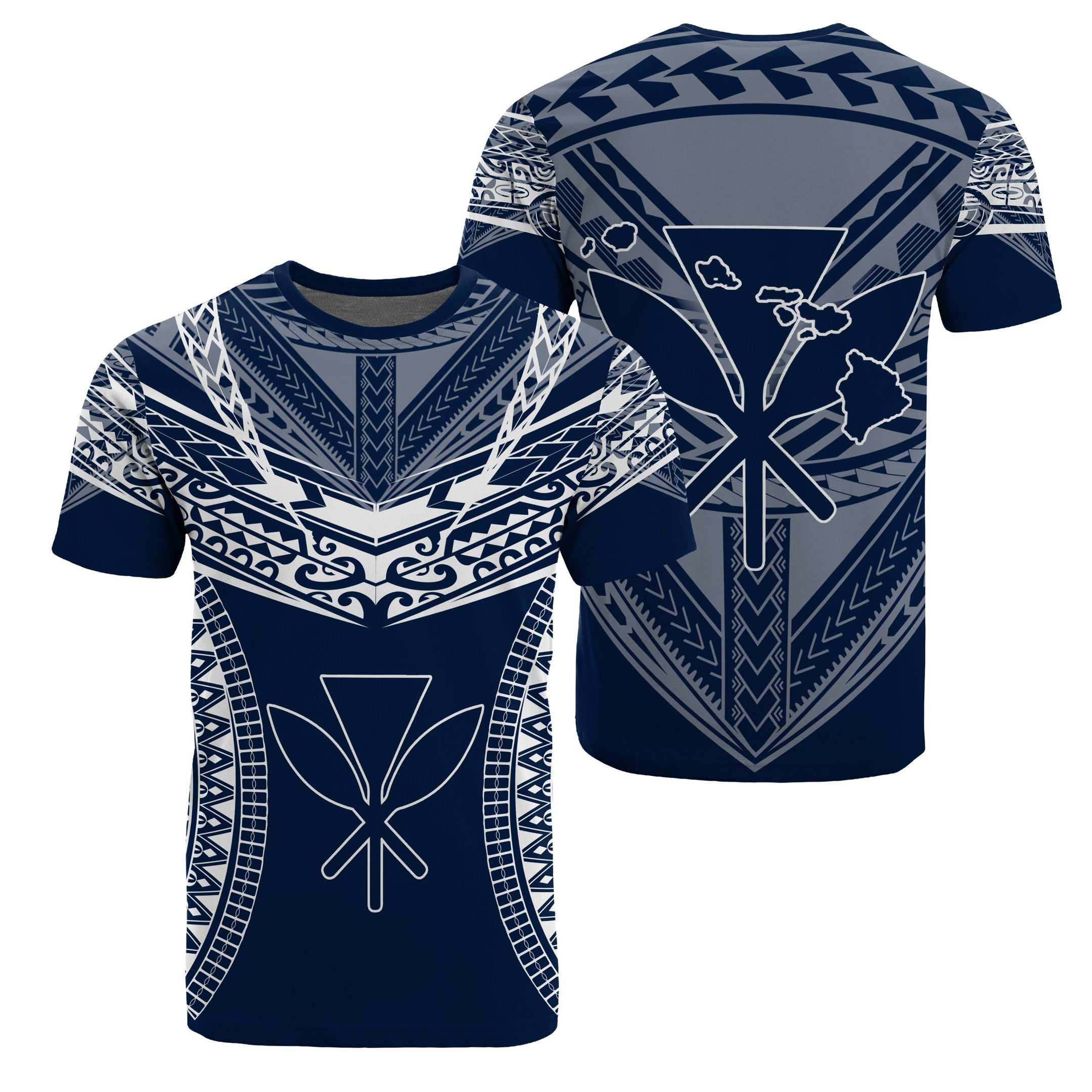 Hawaiian Kanaka Map Football Jersey T-shirt – Blue And White – Roger Style – Ah – J2