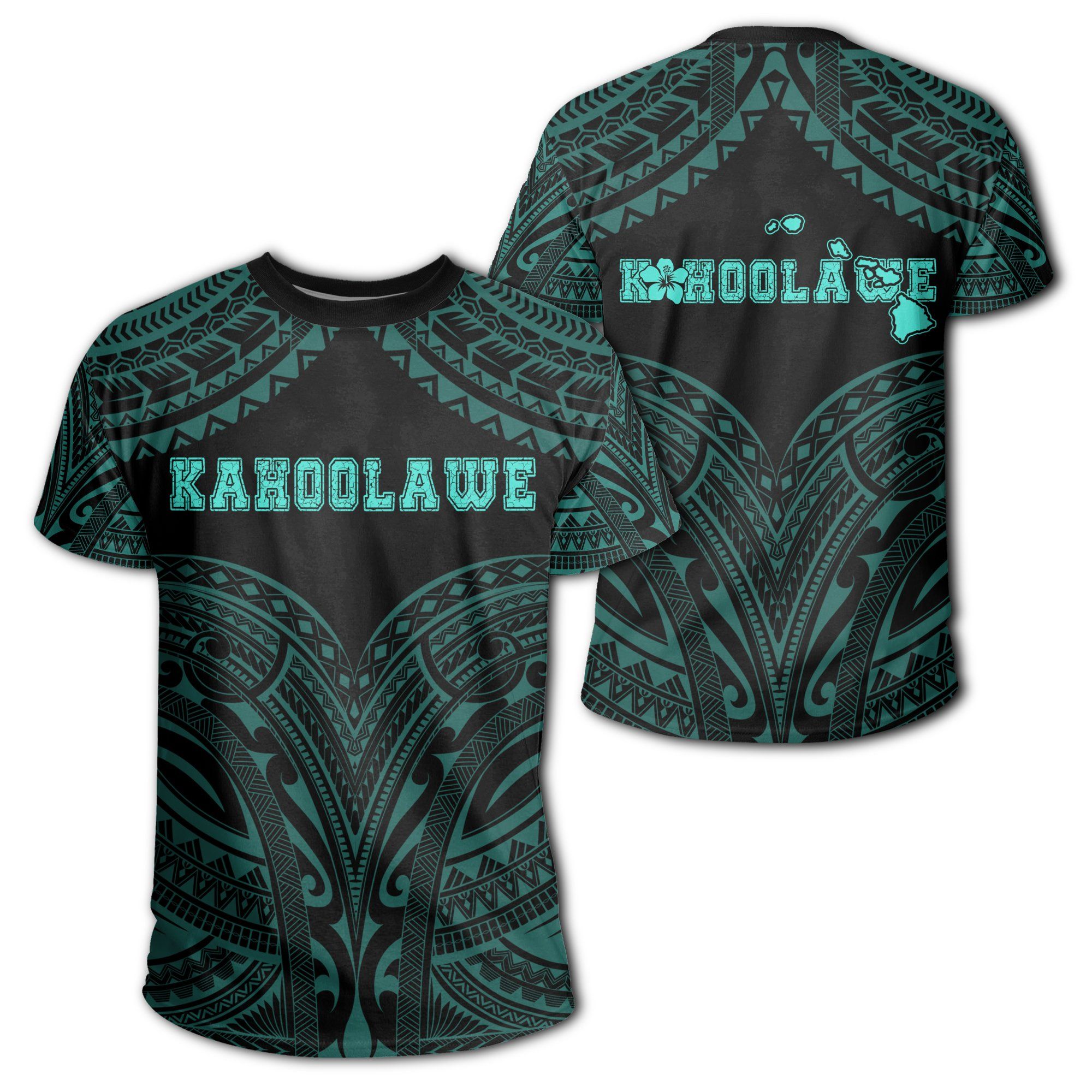 Hawaiian Kanaka Map Polynesian Kahoolawe T-shirt – Turquoise – Brad Style – Ah – J2