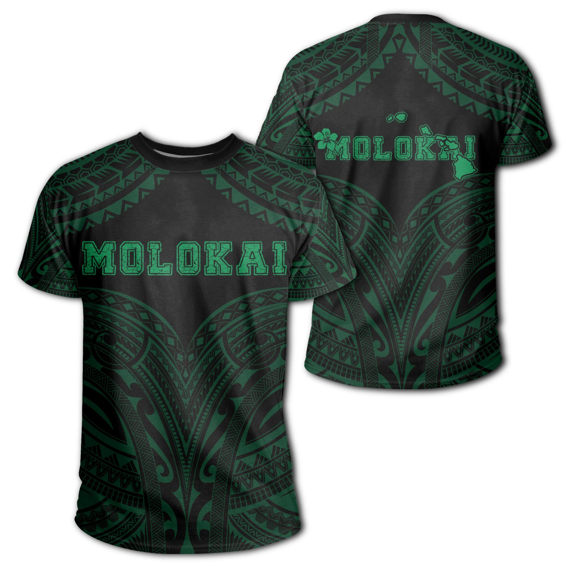 Hawaiian Kanaka Map Polynesian Molokai T-shirt – Green – Brad Style – Ah – J2