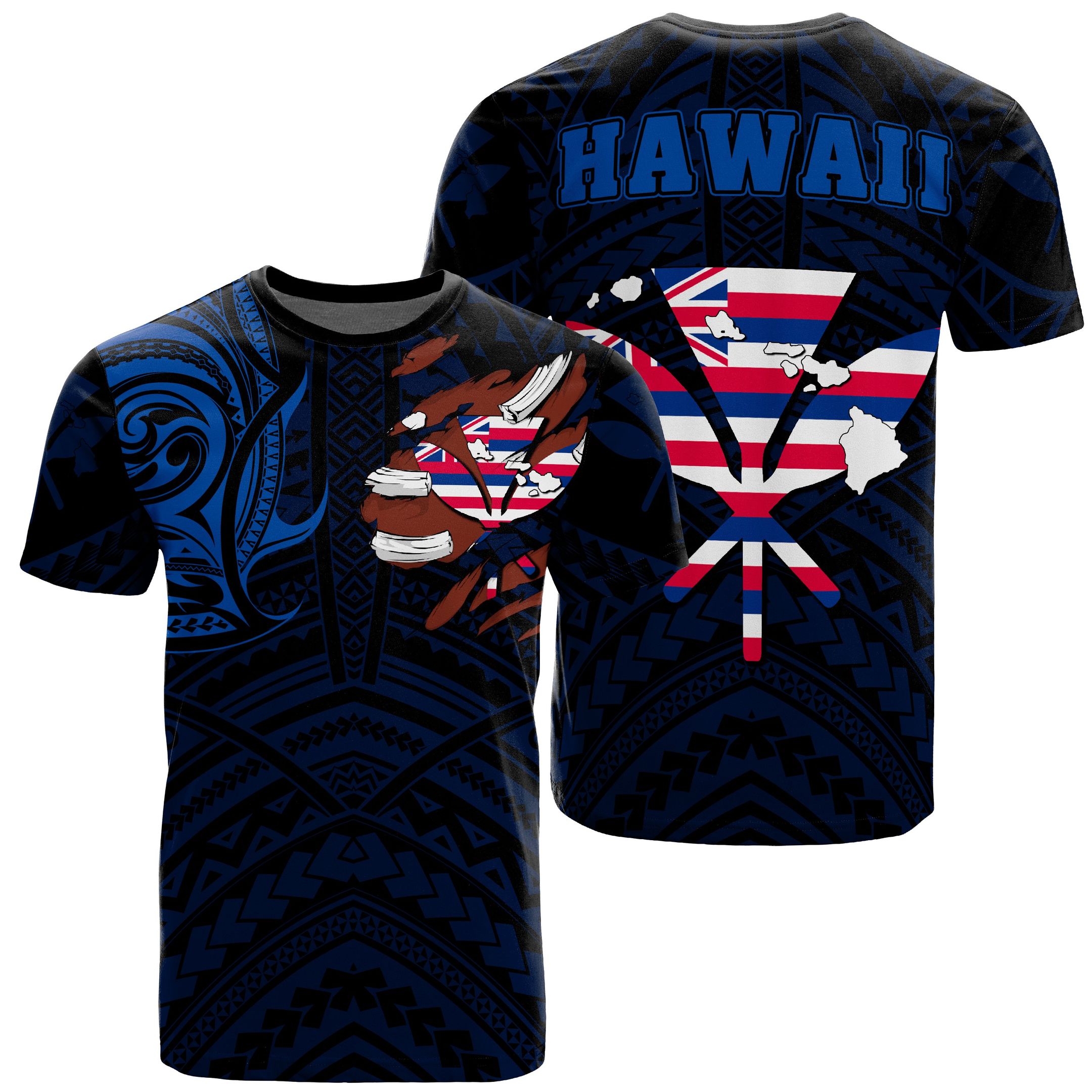 Hawaiian Kanaka T-shirt Heart Tattoo Blue Ah J1