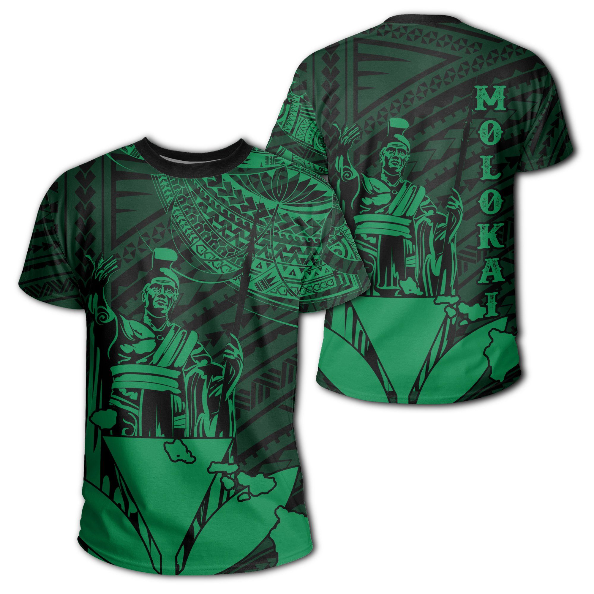 Hawaiian King Kanaka Map Polynesian Molokai T-shirt – Green – Hala Style – Ah – J2