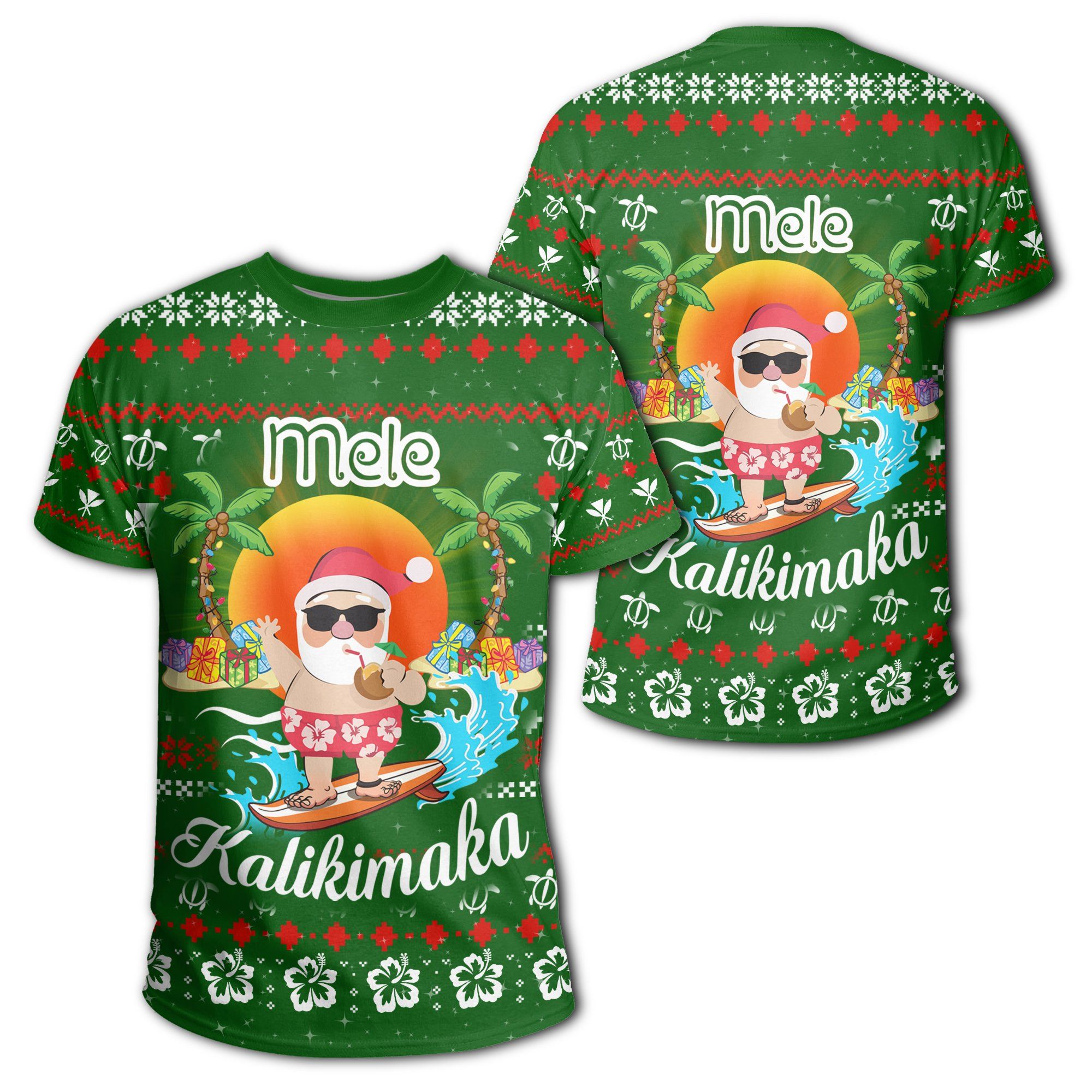 Hawaiian Santa Claus Mele Kalikimaka T-shirt – Green – Aviv Style – Ah – J2
