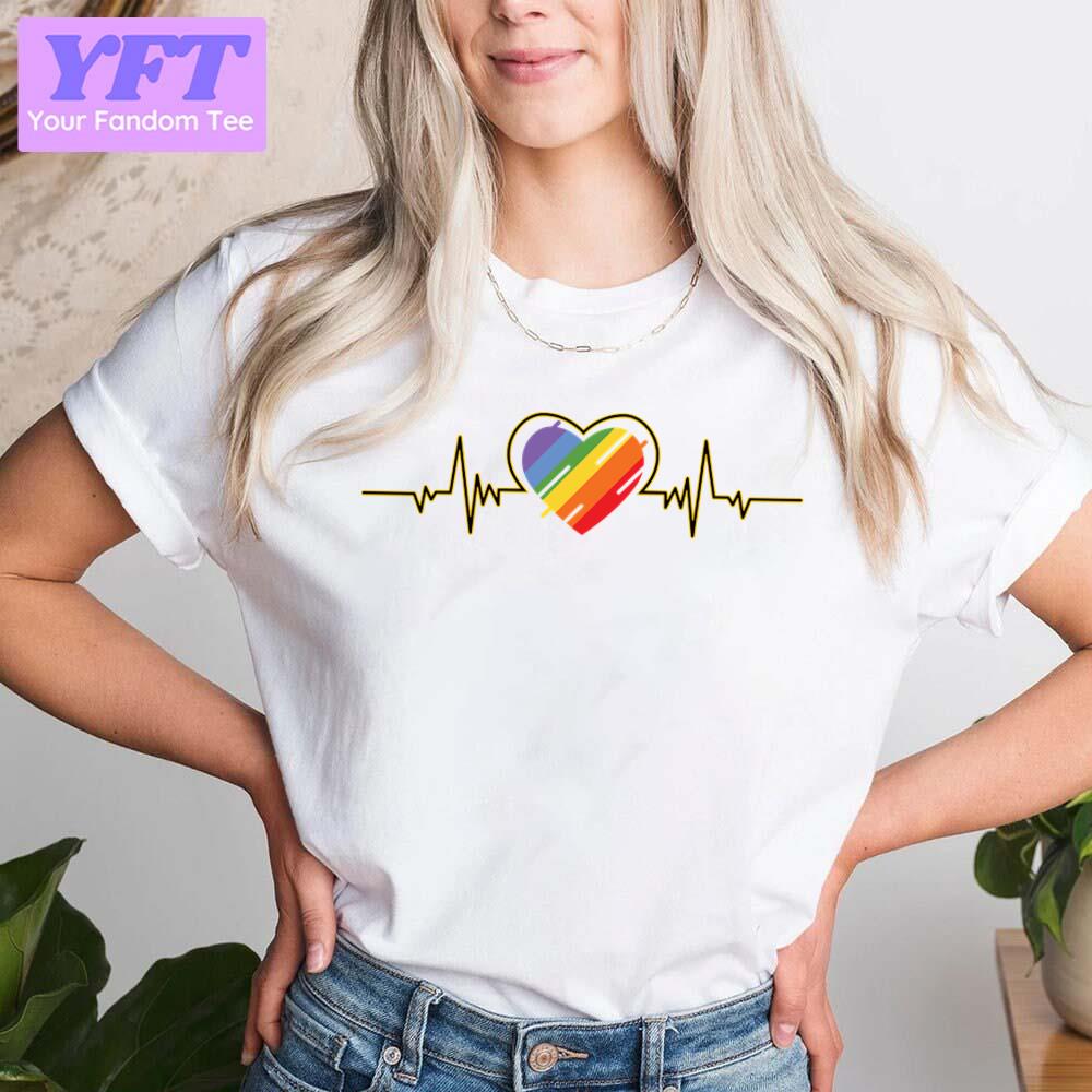 Heartbeat Equality Rainbow Heart Pride Month Lgbtq+ Support Unisex T-Shirt