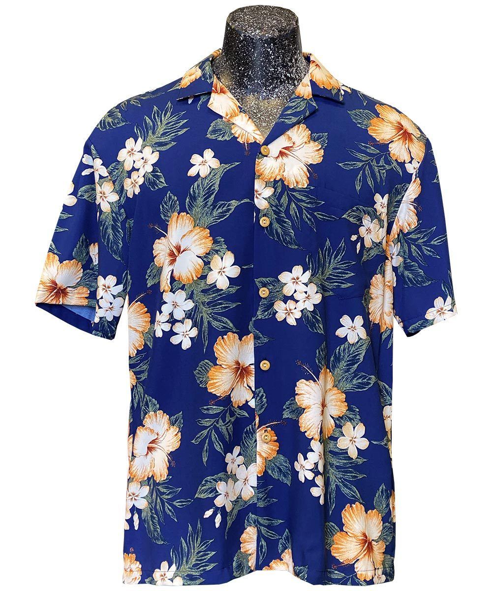 Hibiscus Hideaway Navy Hawaiian Shirt