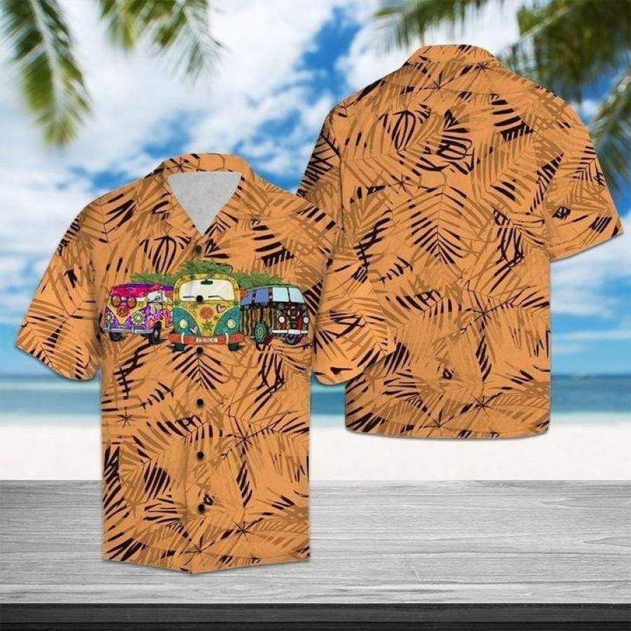 Hippie Car Orange Pattern Hawaiian Aloha Shirts