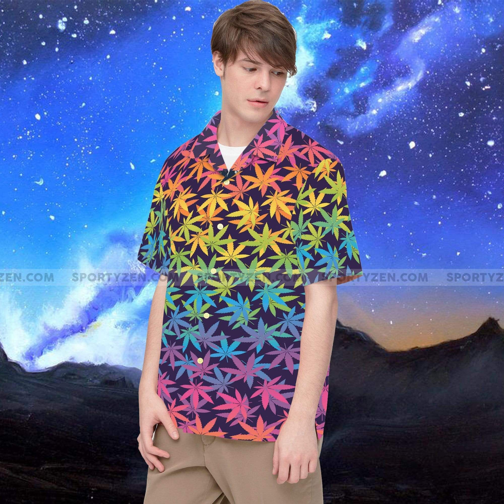 Hippie Weed Rainbow Color Tropical Hawaiian Aloha Shirts #178v