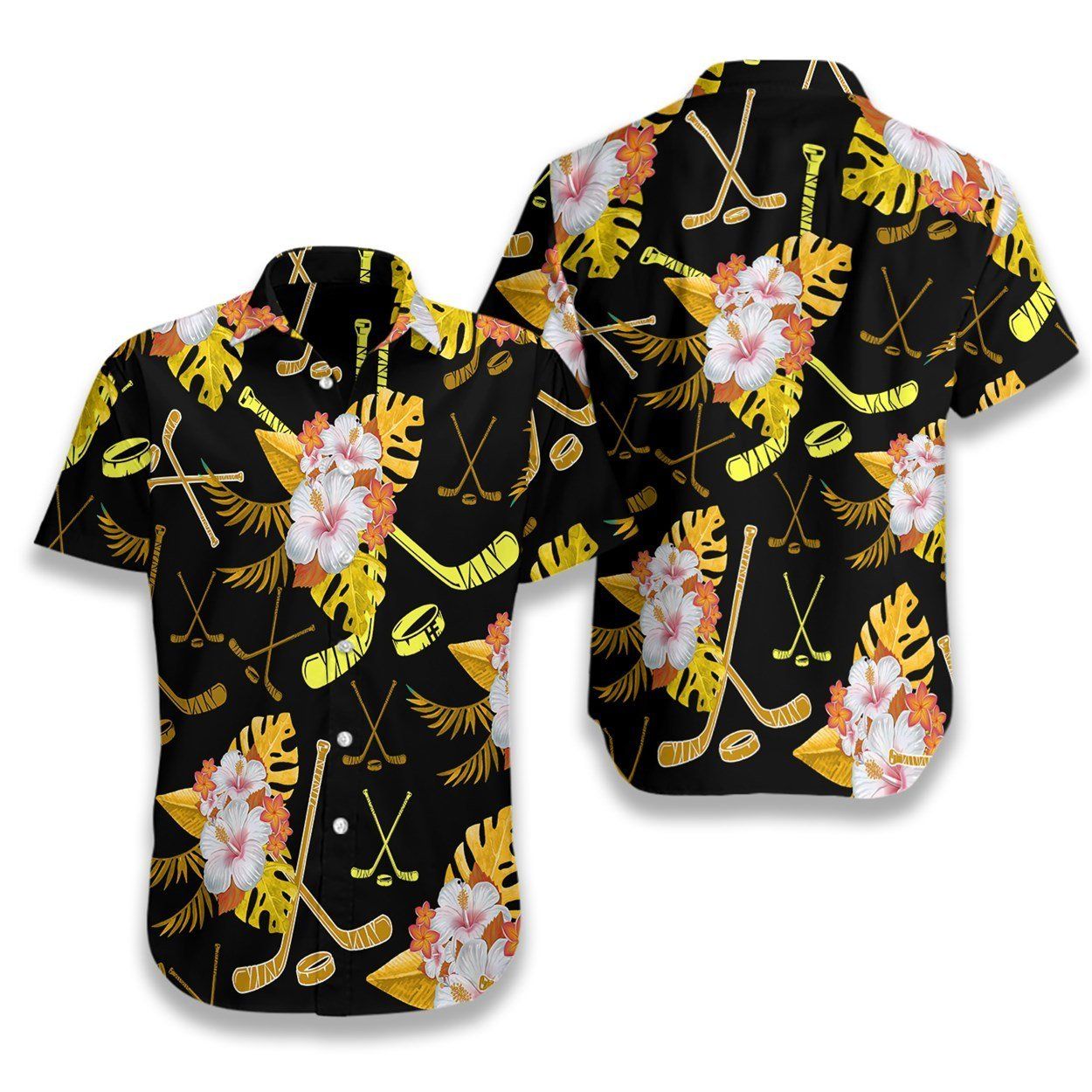 Hockey Tropical Black & Yellow Ez12 2807 Hawaiian Shirt
