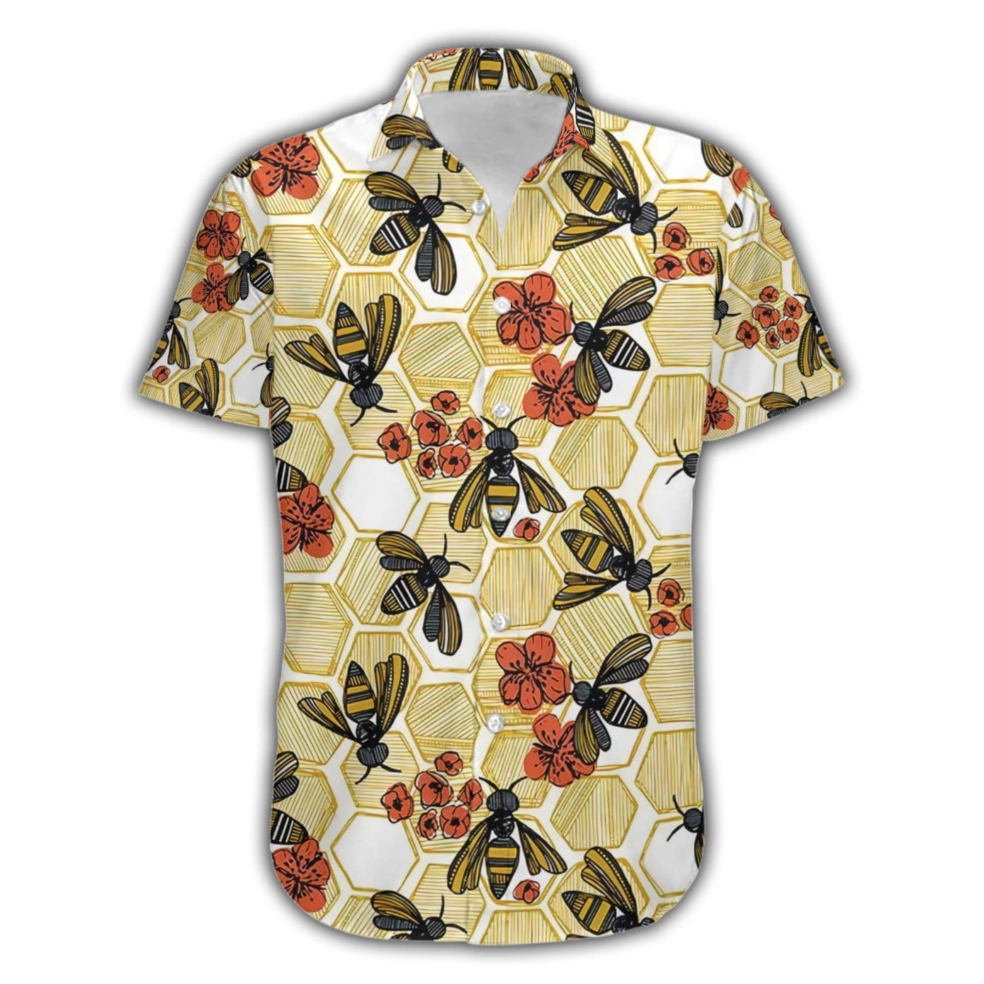 Honey Bee Pattern Unisex Hawaiian Aloha Shirts #24521H