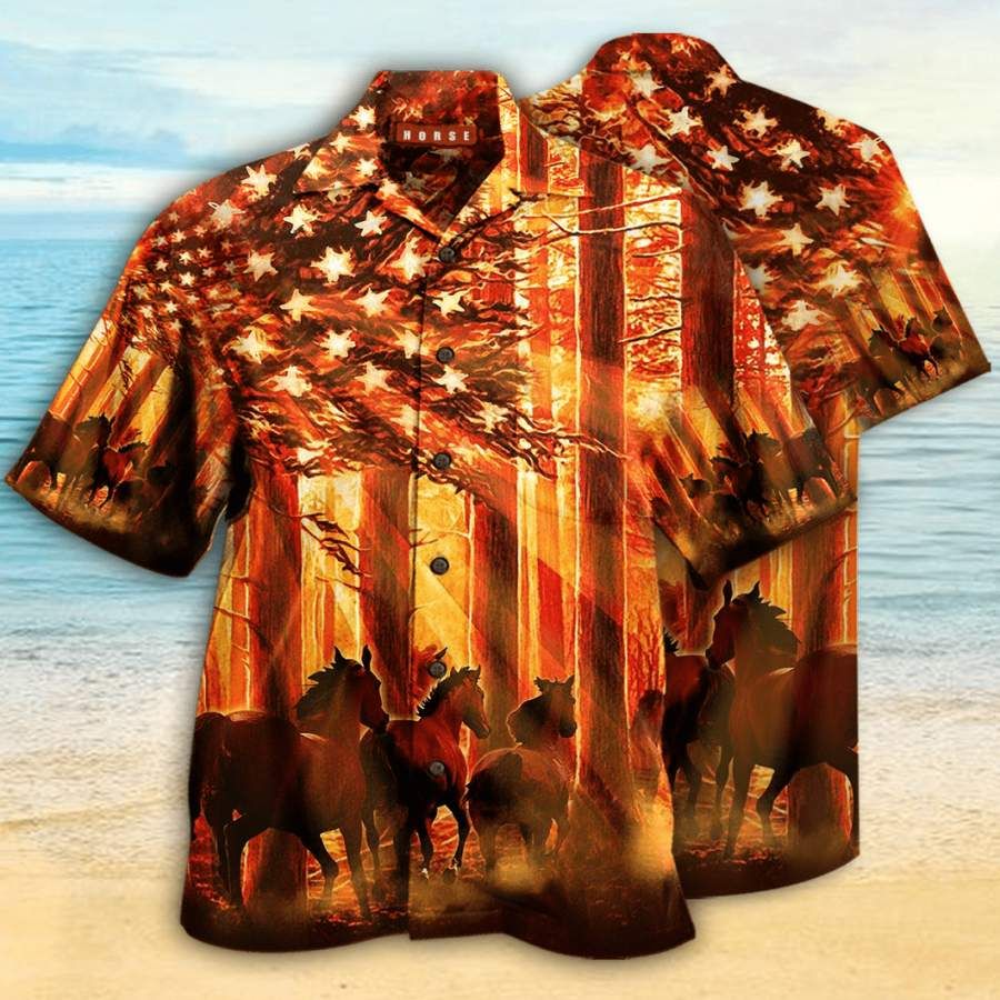Horse American Born To Ride Hawaiian Aloha Shirts #v