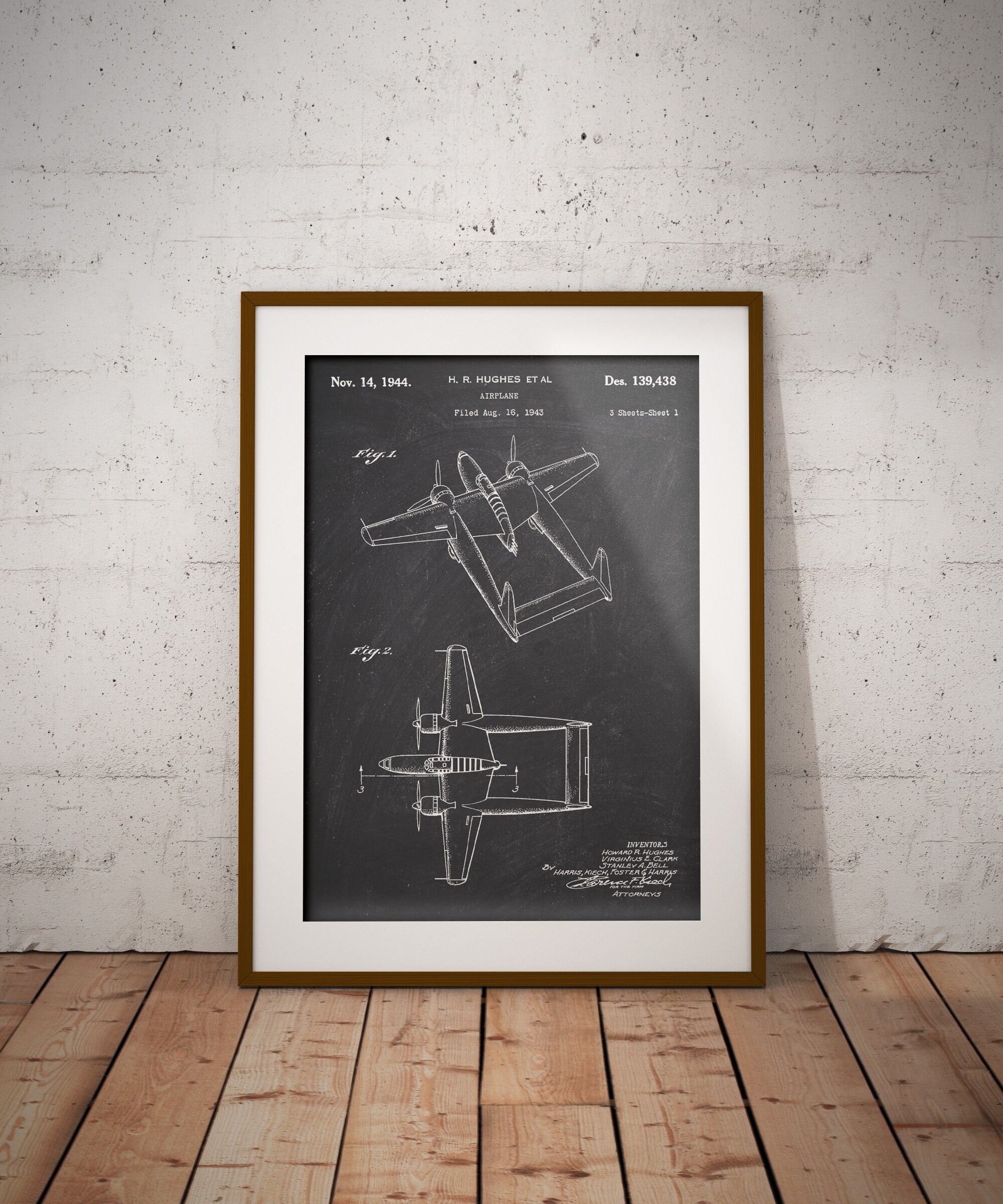 Hughes Aircraft Patent Print, Howard Hughes Airplane 1944 Patent Poster, Plane Print, Gift for Pilot, Man Cave Decor, Airbase Decor, Airport