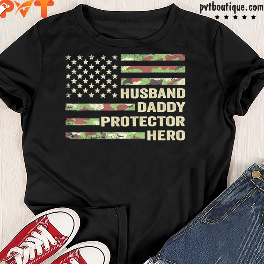 Husband daddy protector hero fathers day flag shirt