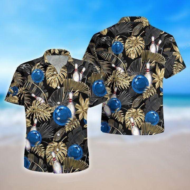 I Love Bowling Black Unisex Hawaiian Aloha Shirts
