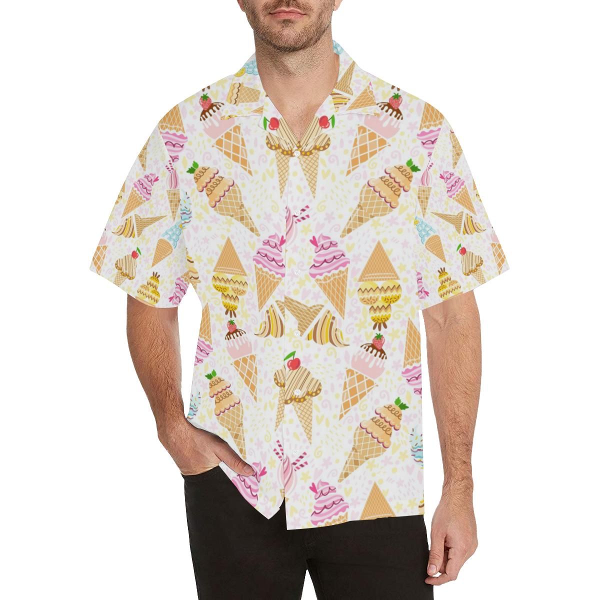 Ice Cream Cone Pattern Background Men’s All Over Print Hawaiian Shirt