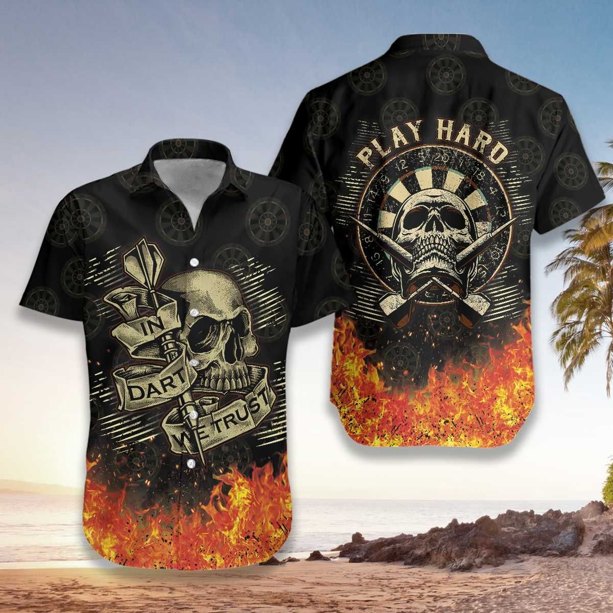 In Dart We Trust Flame Skull Hawaiian Aloha Shirts #DH9