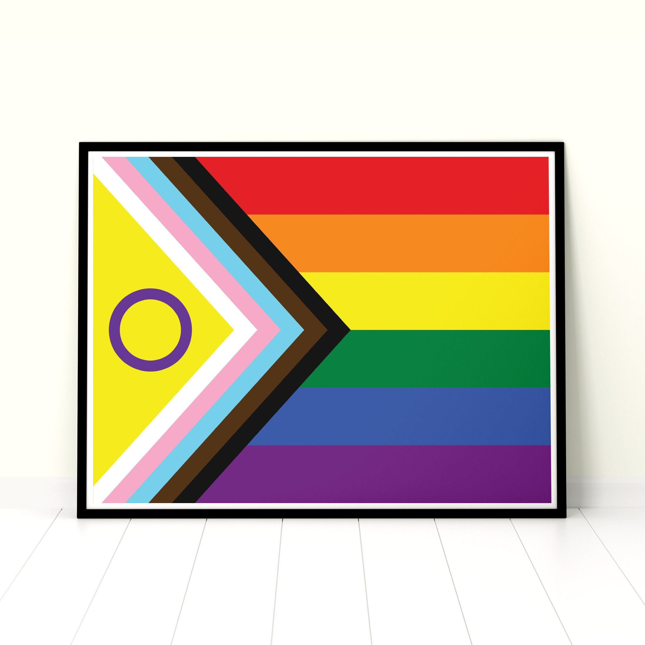 Intersex Inclusive Pride Progress Flag, LGBT Progress Pride Flag, LGBTQ Pride Art Print, Rainbow Flag Wall Poster, Printable Wall Art Decor