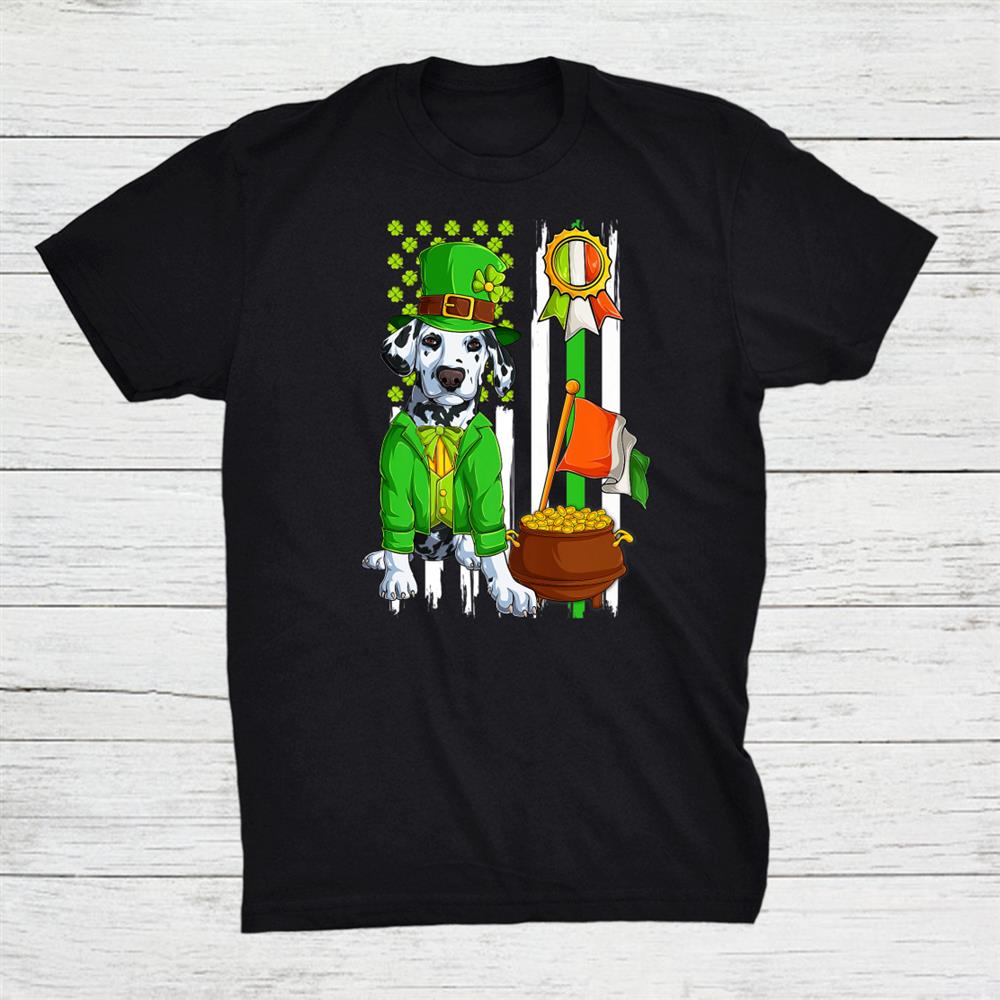 Irish Dalmatia Dog Leprechaun Flag Us Happy St Patricks Day Shirt