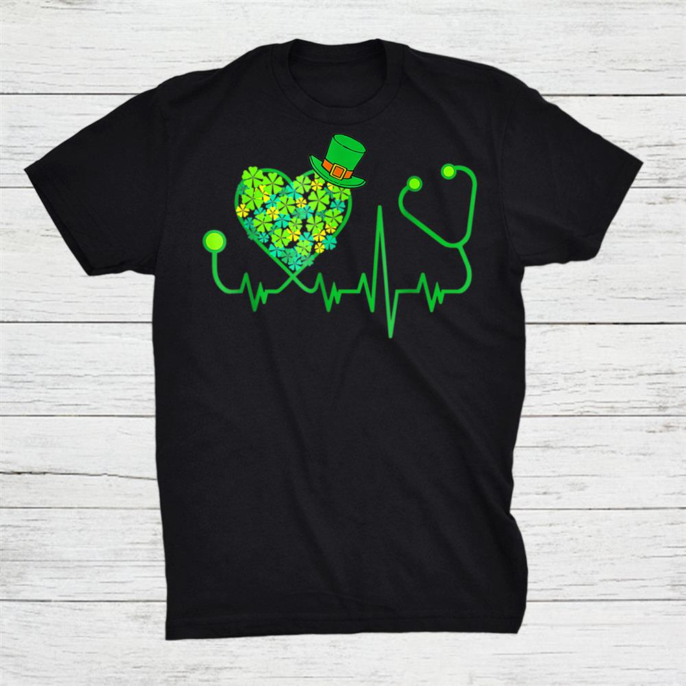 Irish Nurse Stethoscope Heartbeat Shamrock St Patricks Day Shirt