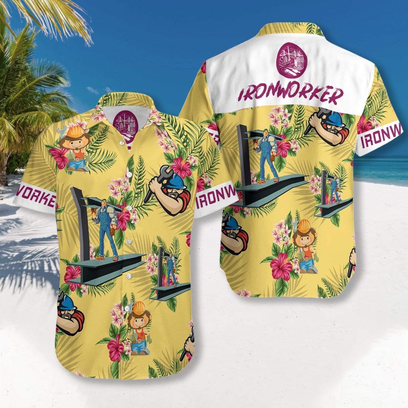 Ironworker Yellow Hawaiian Aloha Shirts #h