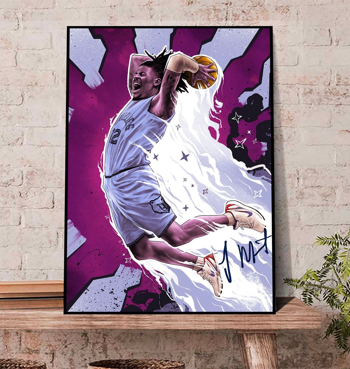 Ja Morant Dunk Art Signature Poster, Ja Morant Dunk Poster Memphis Grizzlies Basketball Hand Poster 