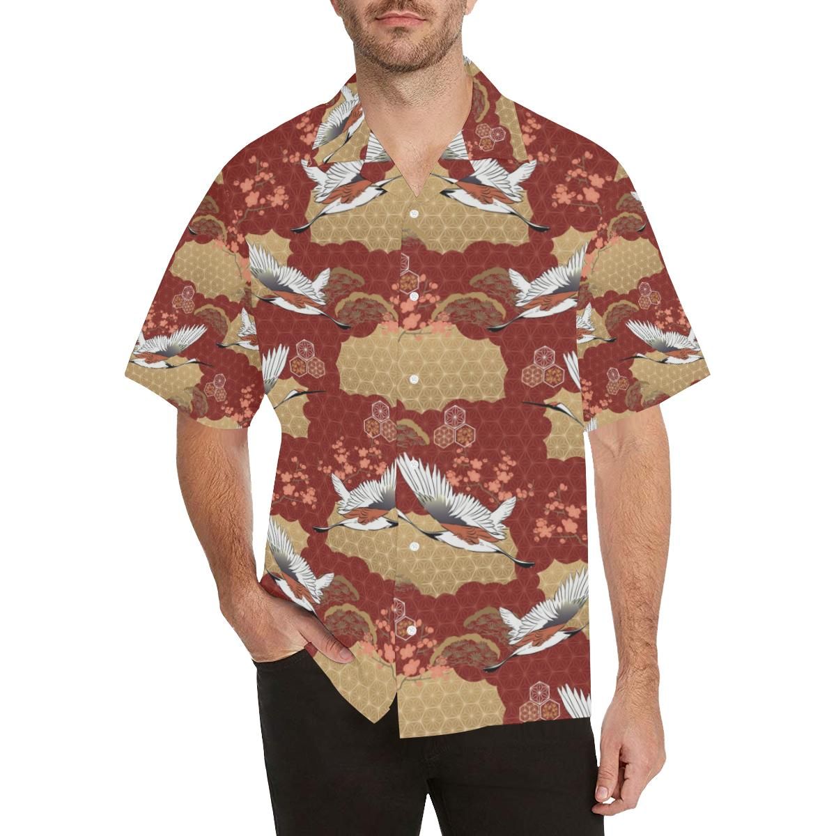 Japanese Crane Theme Pattern Men’s All Over Print Hawaiian Shirt
