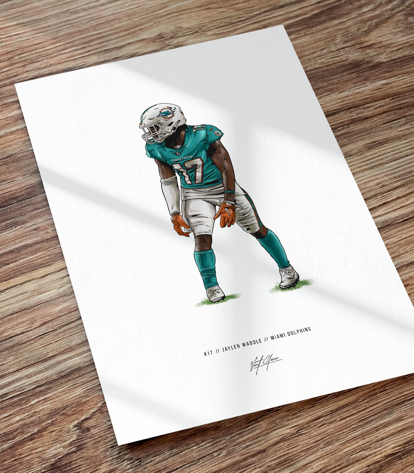 Jaylen Waddle Miami Dolphins Football Illustrated Art Poster, Jaylen Waddle Poster, Gift for Miami Dolphins Fans