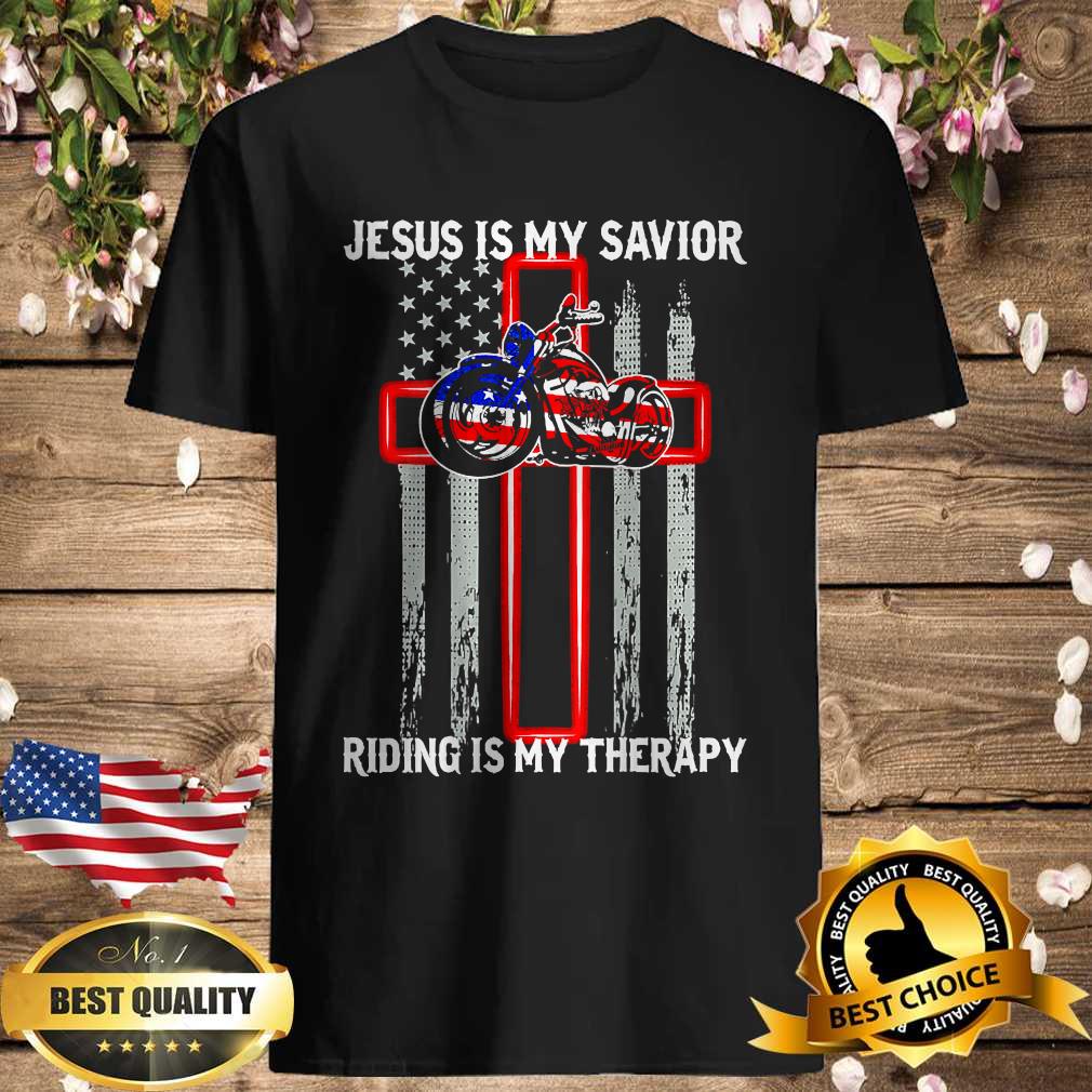 Jesus Is My Savior Riding Is My Therapy American Flag Cross T-Shirt