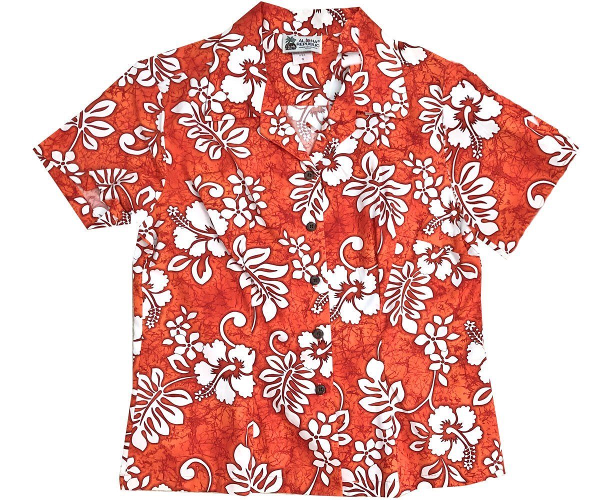 Juicy Tropics Orange Fitted Women’s Hawaiian Shirt