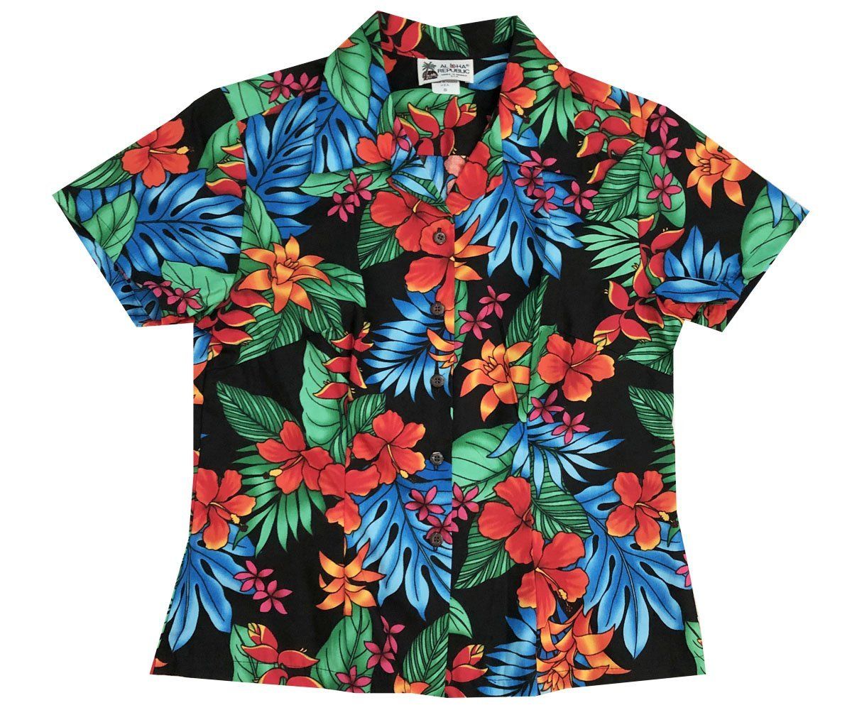 Jungle Hipster Black Fitted Women’s Hawaiian Shirt