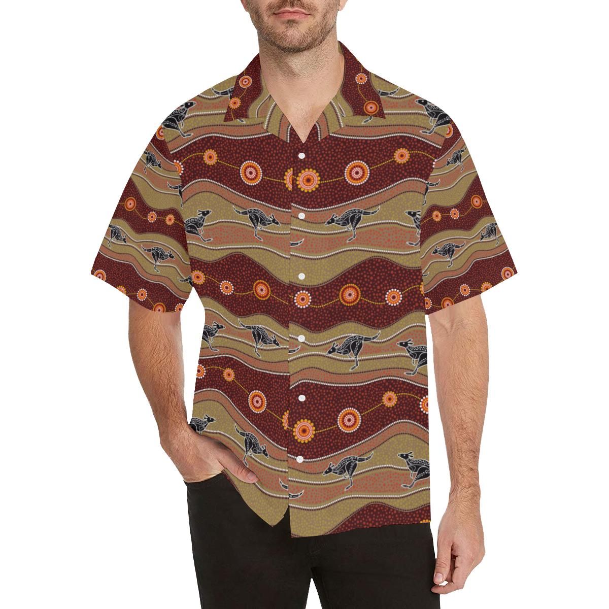 Kangaroo Aboriginal Pattern Men’s All Over Print Hawaiian Shirt