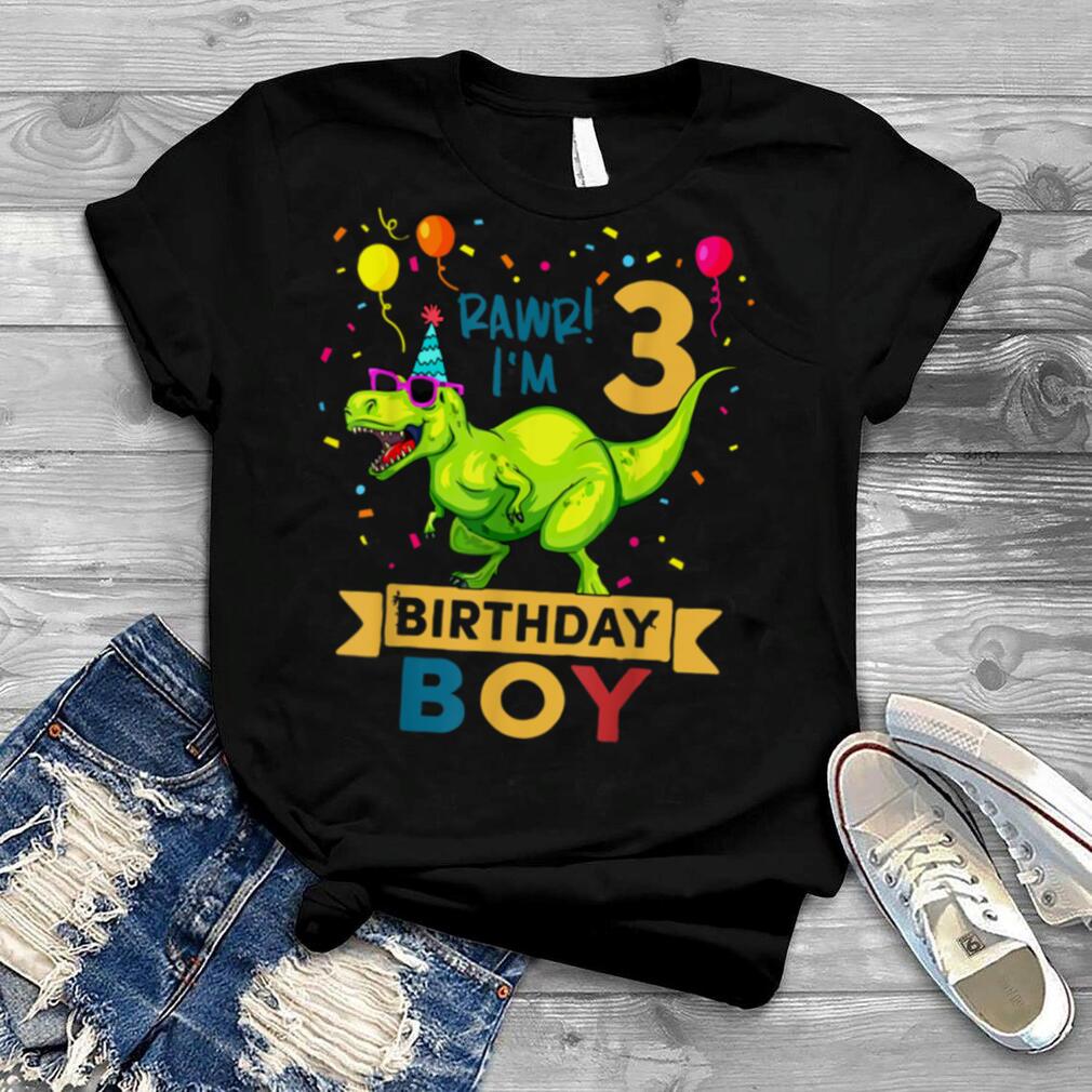 Kids 3 Year Old Shirt 3rd Birthday Boy T Rex Dinosaur White T Shirt
