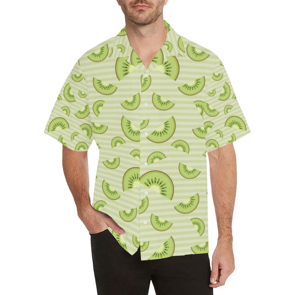 Kiwi Pattern Striped Background Men’s All Over Print Hawaiian Shirt