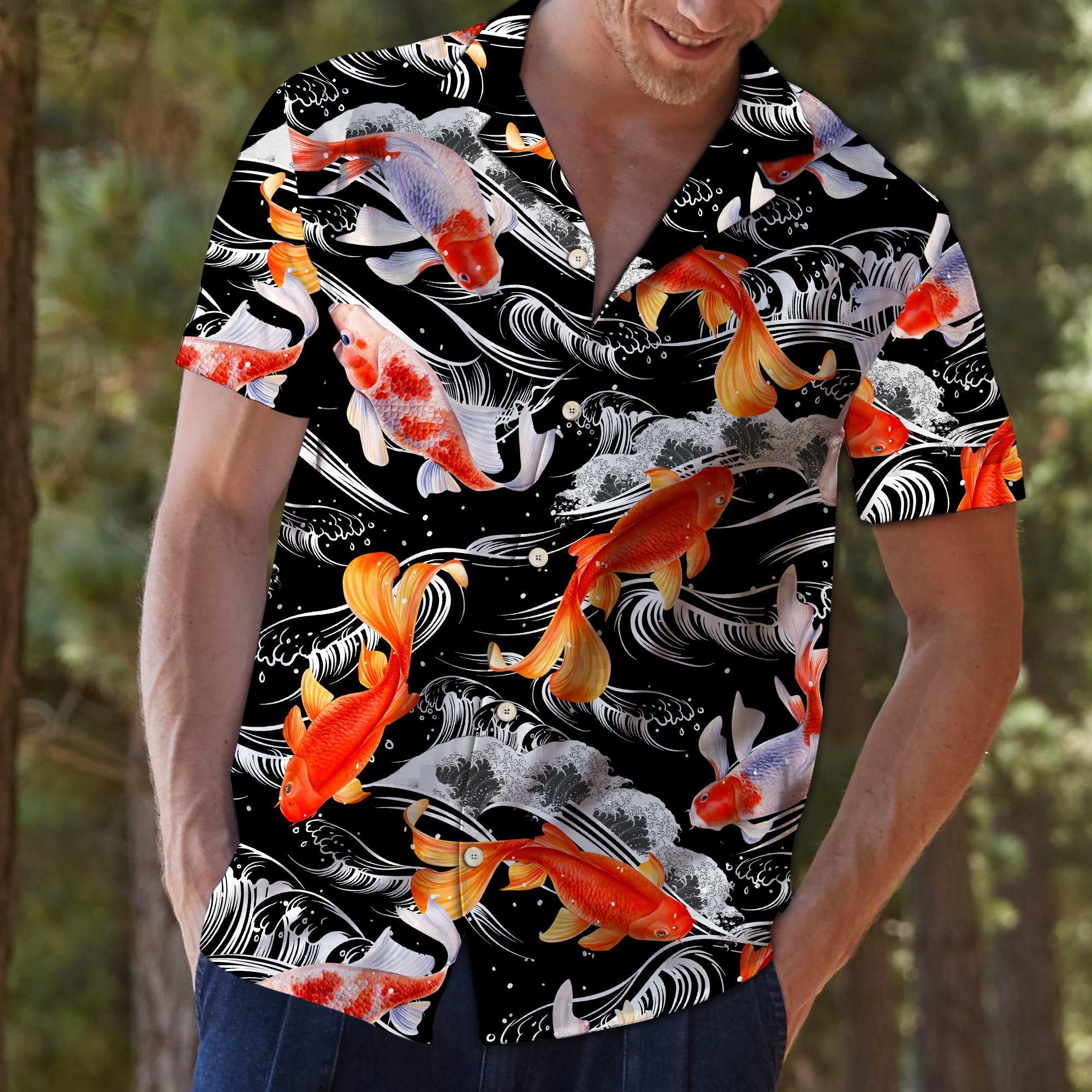 Koi Fish Wave Water T0707 – Hawaii Shirt Unisex Womens & Mens, Couples Matching, Friends, Funny Family Hawaiian Aloha Shirts Gifts