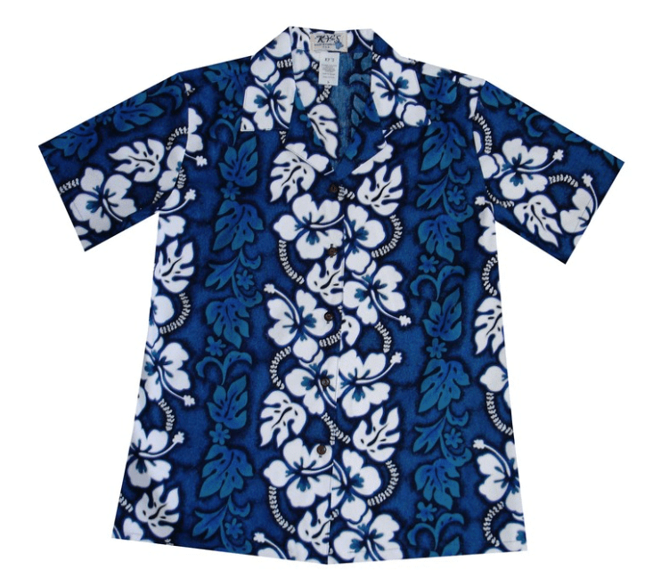 Ky’s Mens Hawaiian Blue Button Down Hawaiian Shirt