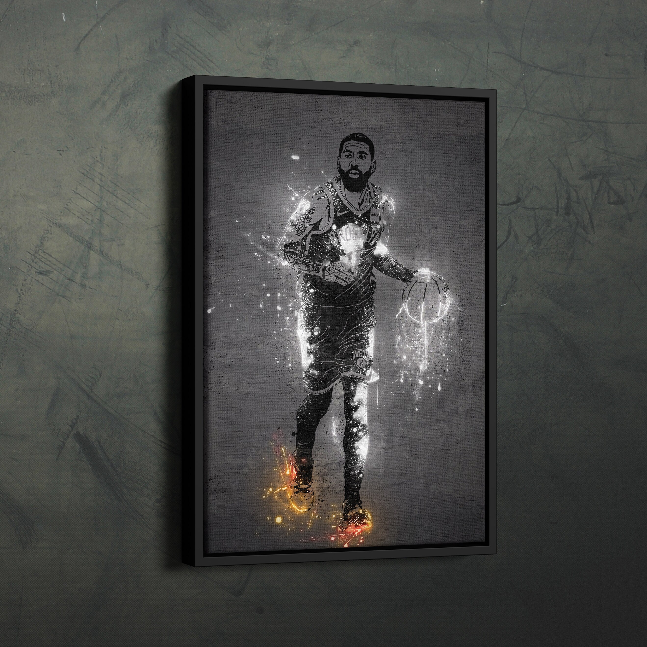 Kyrie Irving Poster Neon Splash Brooklyn Nets NBA Framed Canvas Wall Art Print Home Decor Man Cave Gift