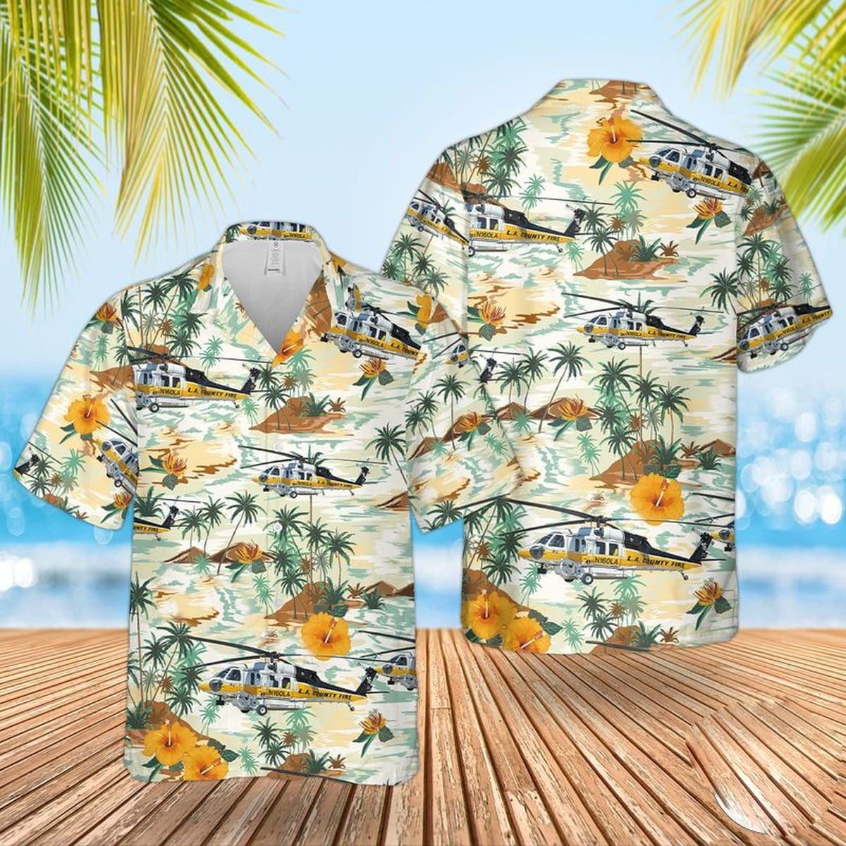 LA County Fire Department Sikorsky S-70 Helicopter Hawaiian Shirts