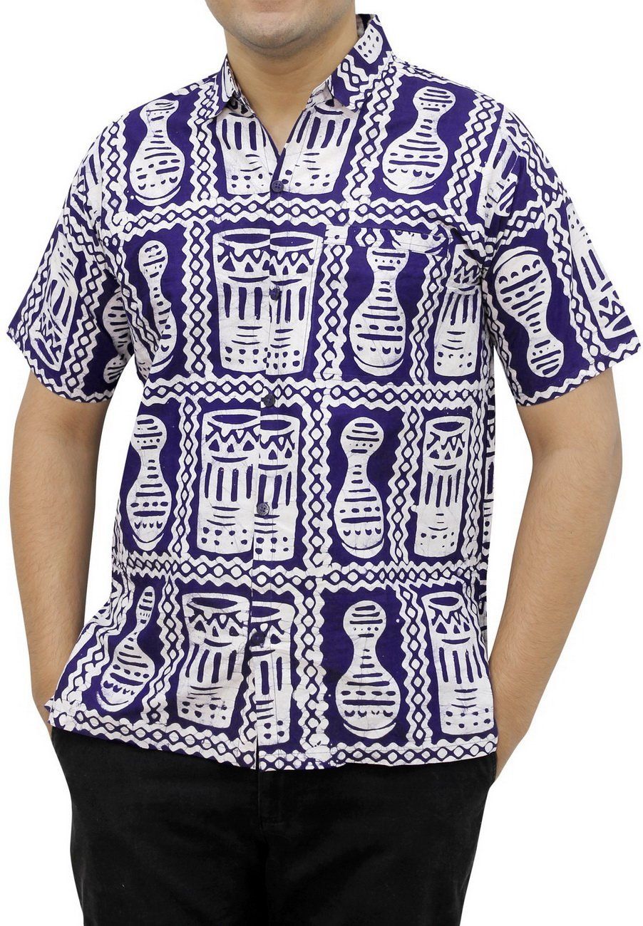 La Leela Men Casual Beach Hawaiian Printed Shirt Aloha Tropical Beach Front Short Sleeve Violet