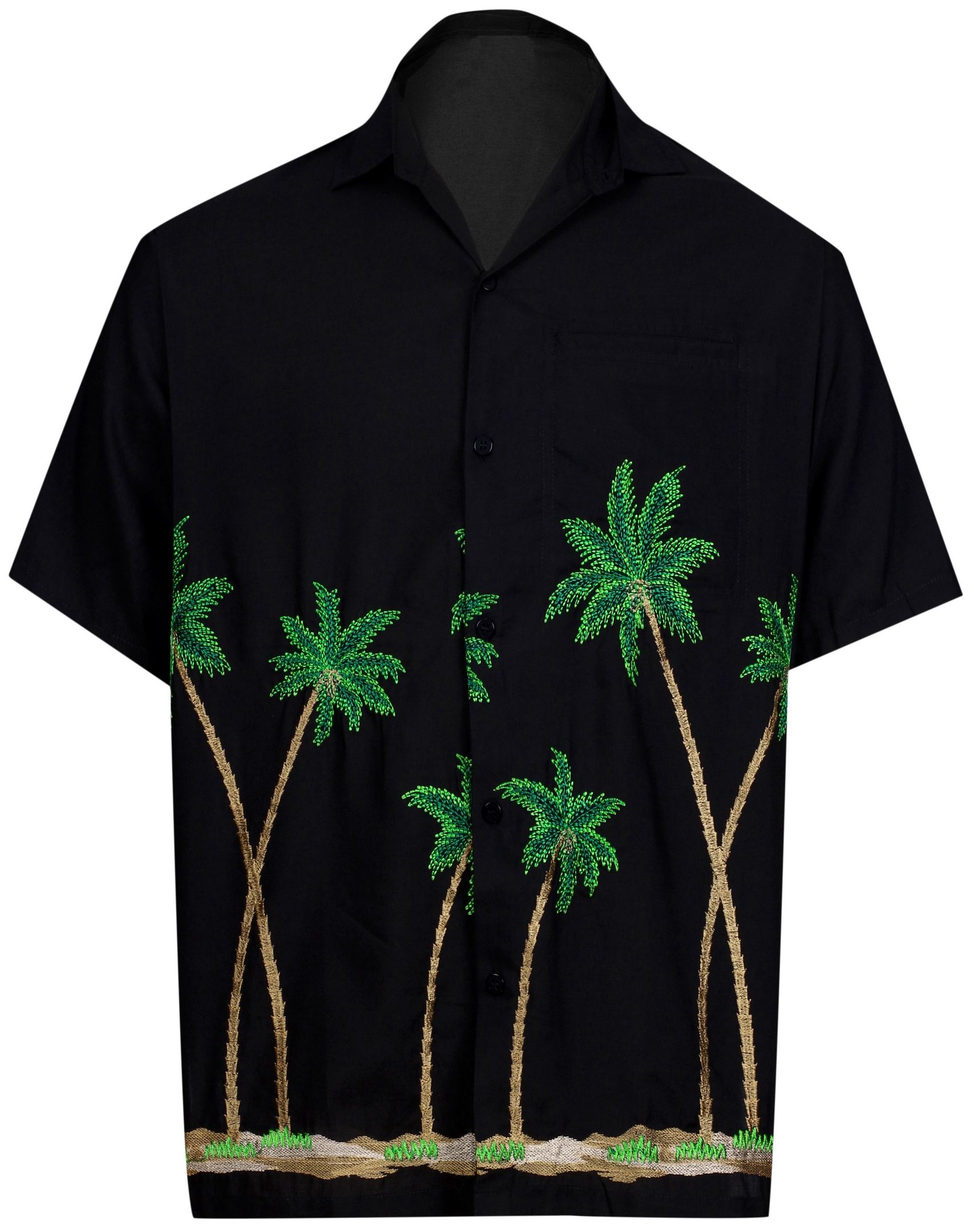 La Leela Men Casual Beach Hawaiian Shirt Aloha Tropical Beach Front Pocket Short Sleeve Theme Black