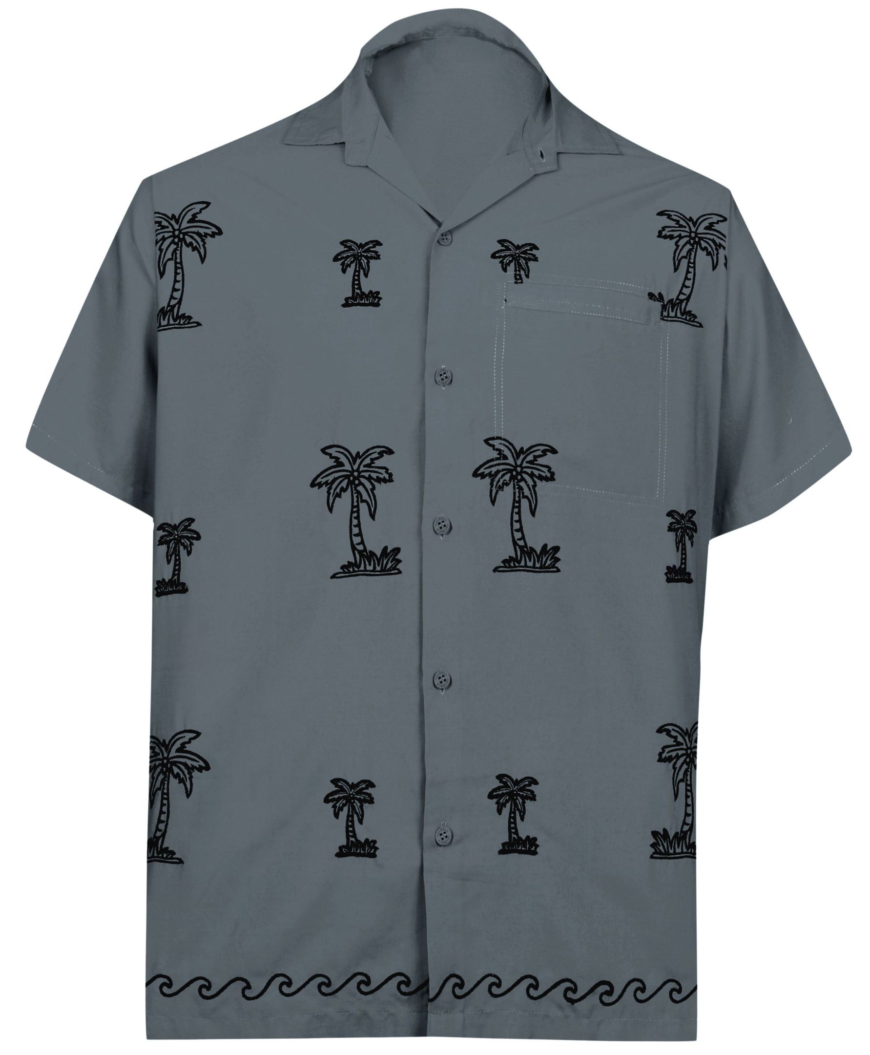 La Leela Men Regular Size Beach Hawaiian Shirt Aloha Tropical Beach Front Pocket Short Sleeve Grey
