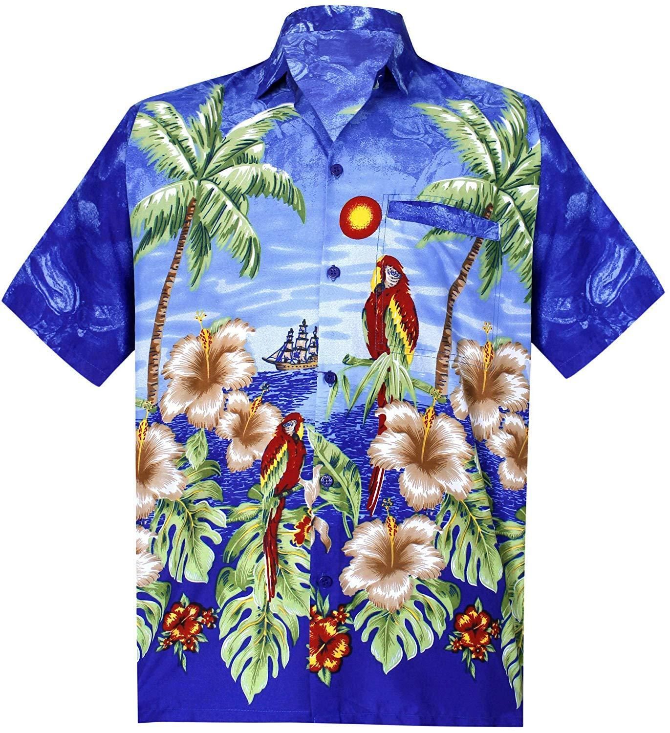 La Leela Men’s Aloha Hawaiian Shirt Short Sleeve Button Down Casual Beach Party Hawaii Printed